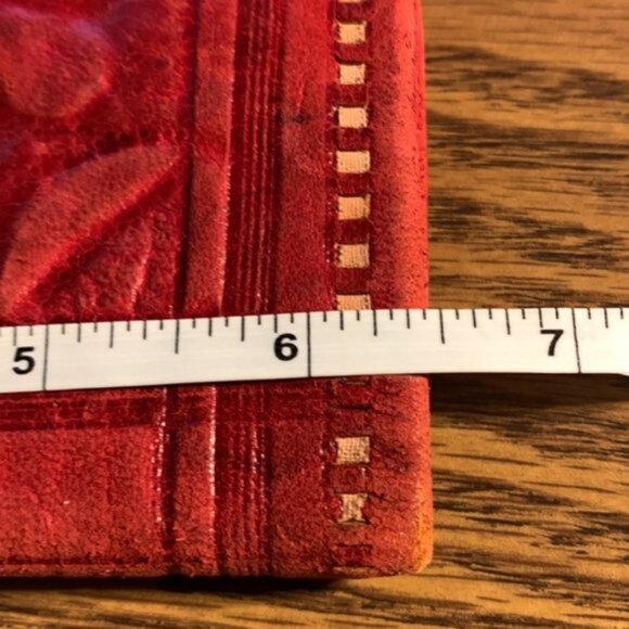 Vintage Hand Tooled Buttery Soft Red Moroccan Leather Wallet Billfold - Picture 7 of 8